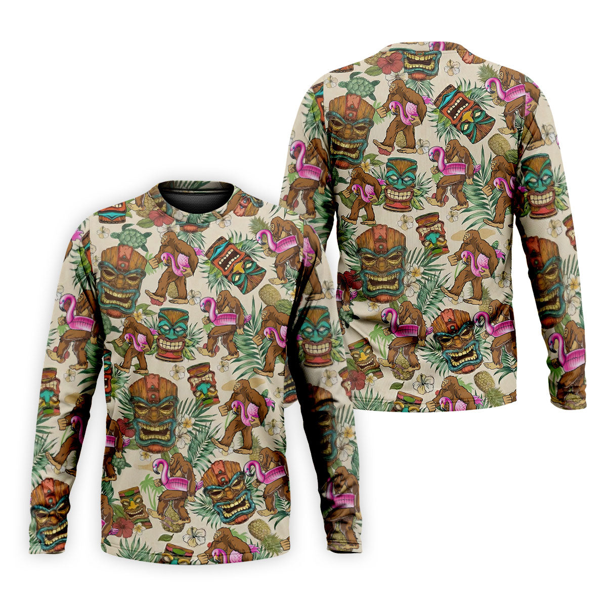 Tropical Bigfoot Adventure with Tiki Totems Design Hawaiian Golf Polo, Golf Tops For Men, Golfing Apparel
