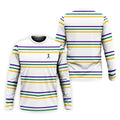 Mardi Gras Purple Green Gold Stripe Pattern Golf Tops For Men, Men's White Polo, Golf Shirts For Men