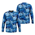 Blue Tropical Hibiscus Floral Golf Shirt, Mens Polo Shirts, Golf Apparel For Men