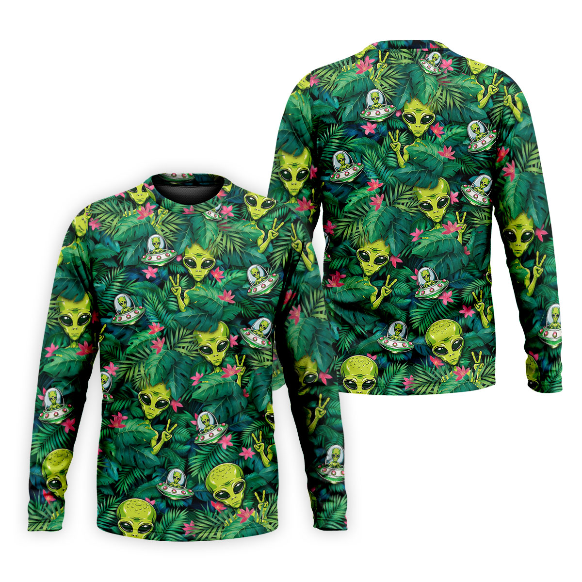 UFO and Alien Tropical Forest Hawaiian Golf Polo, Golf Tops For Men, Golfing Apparel