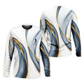 Elegant Blue Gray and Gold Swirl Pattern Hawaiian Golf Polo, Golf Tops For Men, Golfing Apparel