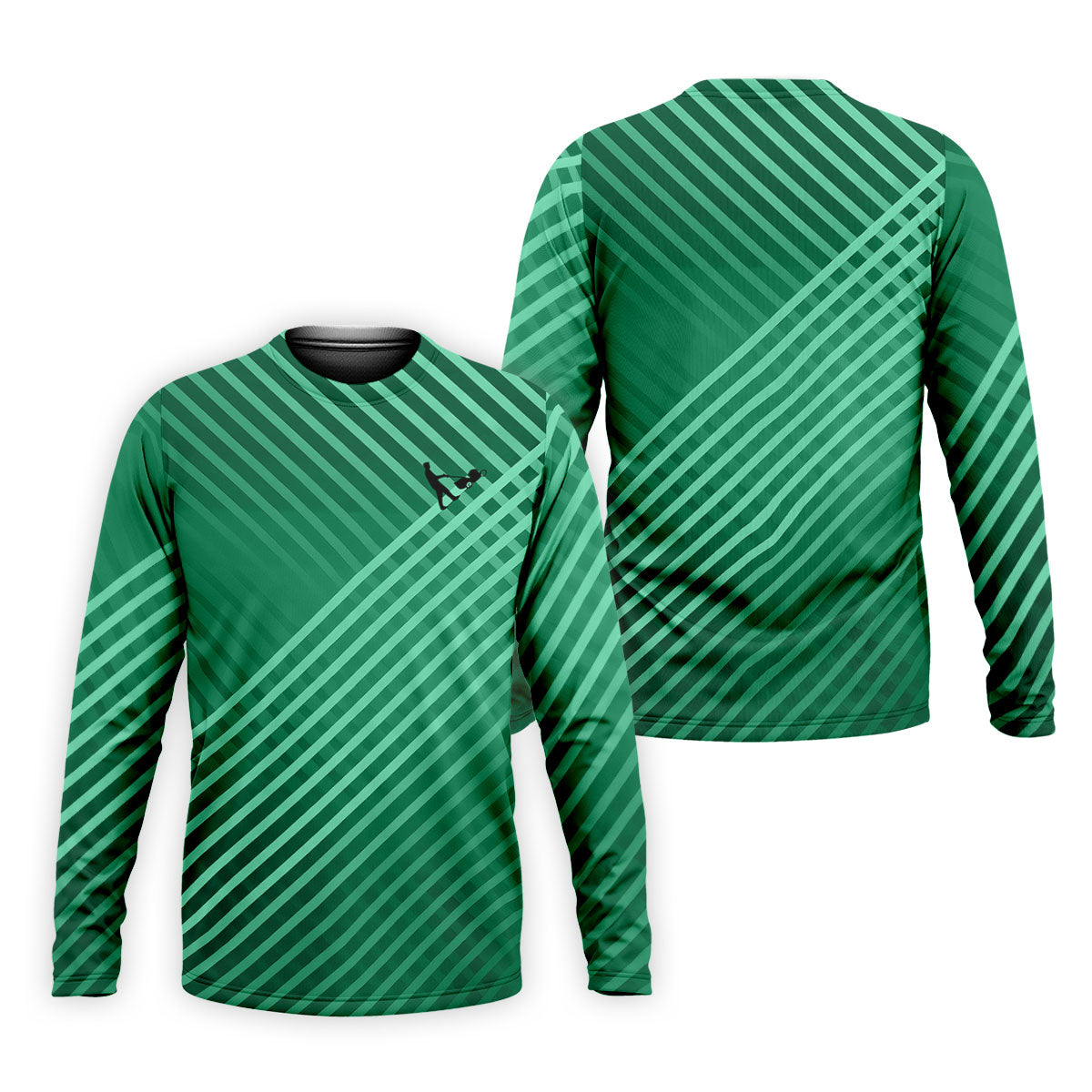 Green And White Striped Pattern Golf Tops For Men, Performance Golf Shirt, Polo Shirts For Men