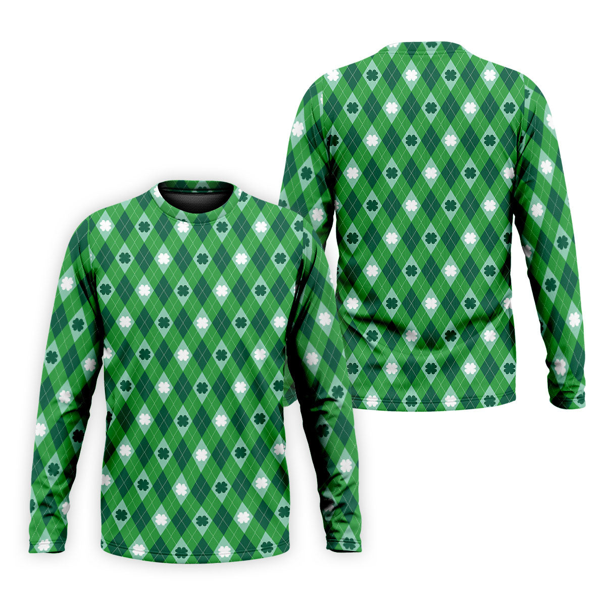 Green And White Lucky Four Leaf Clover Argyle Pattern St Patrick's Day Golf Shirt, Polo Shirts For Men