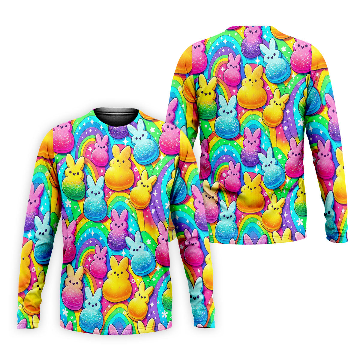 Colorful Easter Peeps Rainbow Pattern Golf Shirts For Men, Cute Golf Outfit, Polo Shirts For Men