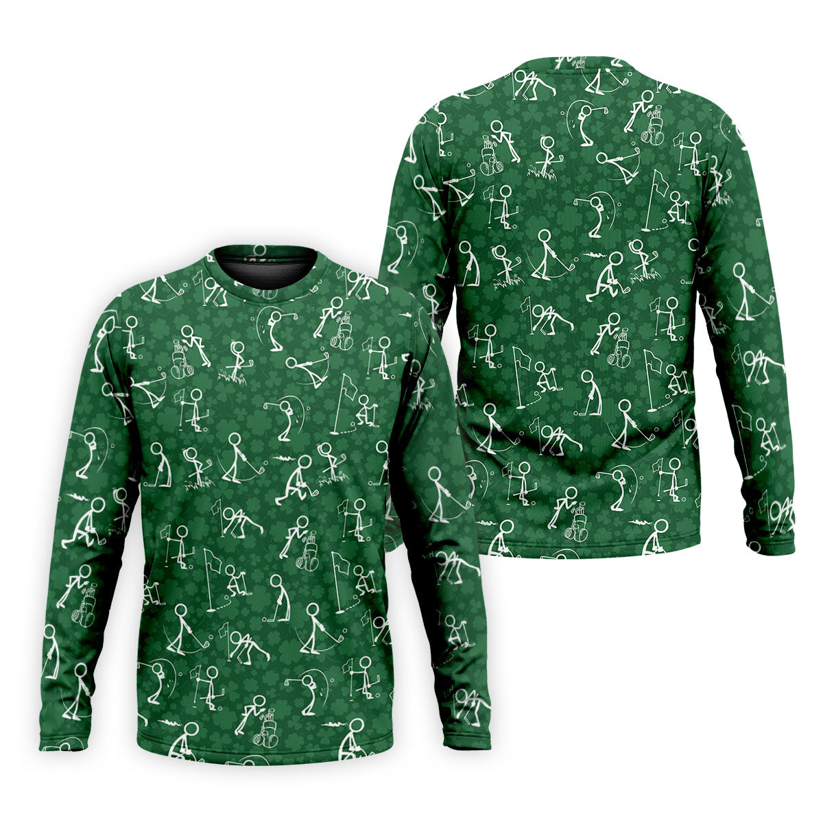 Stick Figure Golf Pose Shamrock Golf Shirt, St Patrick's Day Golf Tops For Men, Polo Shirts For Men