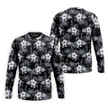 White Hibicus Black Hawaiian Golf Shirt, Tropical Summer Theme Golf Shirts For Men