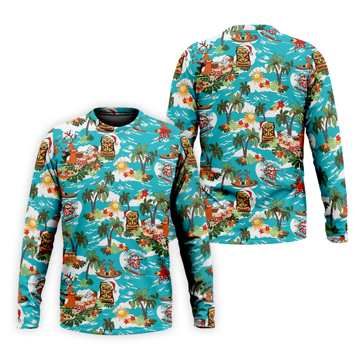 Men's Funny Surfing Santa Hawaiian Golf Shirt, Christmas Golf Shirt, Fun Golf Polo For Men