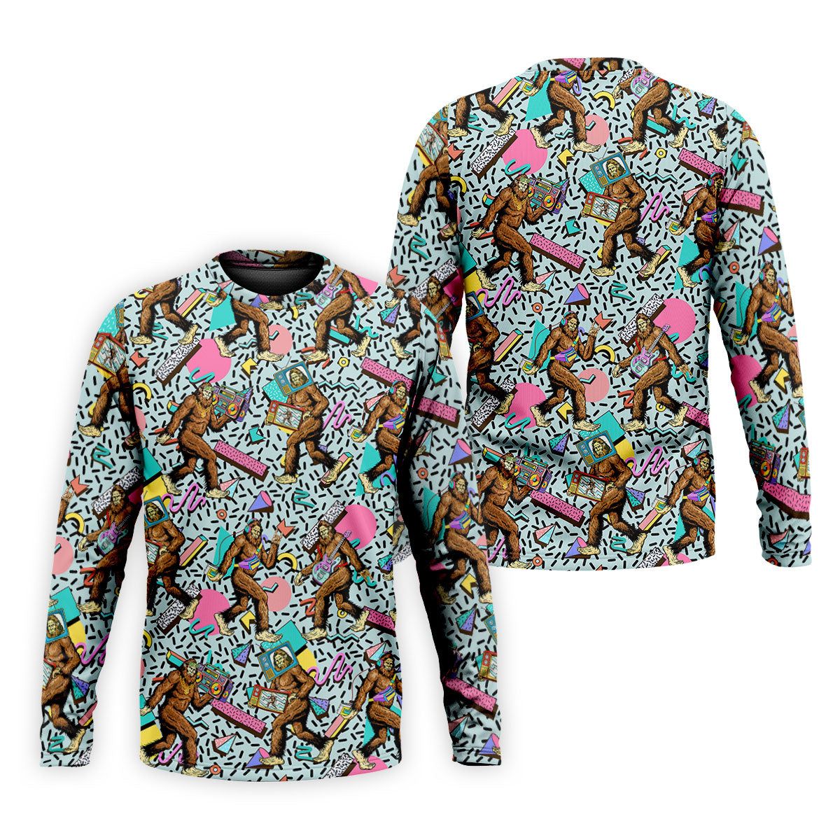 Bigfoot Pop Culture Pattern with Retro TV Sets Design Design Hawaiian Golf Polo, Golf Tops For Men, Golfing Apparel
