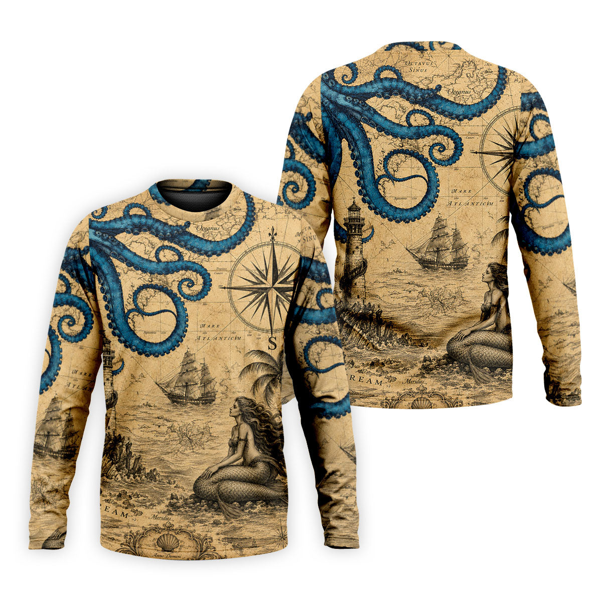 Mermaid Princess Vintage Nautical Hawaiian Golf Shirt, Men's Golf Shirt, Polo Shirts For Men