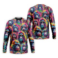 Street Art Style Cool Gorilla Hawaiian Golf Shirt, Tropical Theme Golf Shirts For Men