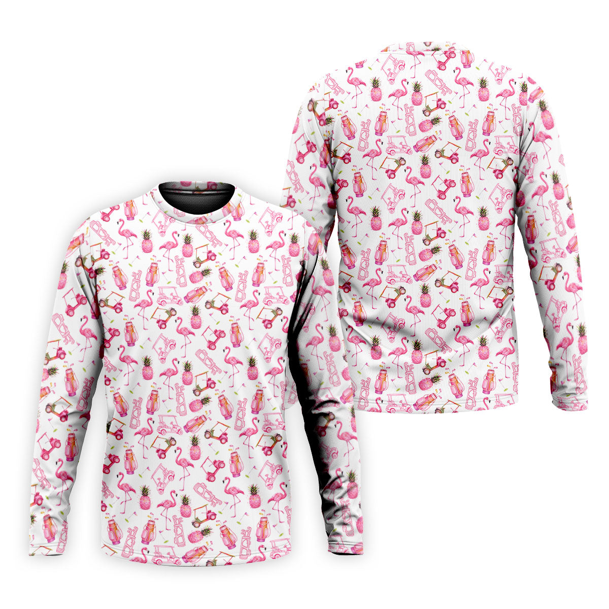 Funny Flamingo Pink Pineapple Tropical Vibe Golf Tops For Men, Men's Funny Golf Shirts, Polo Shirts For Men