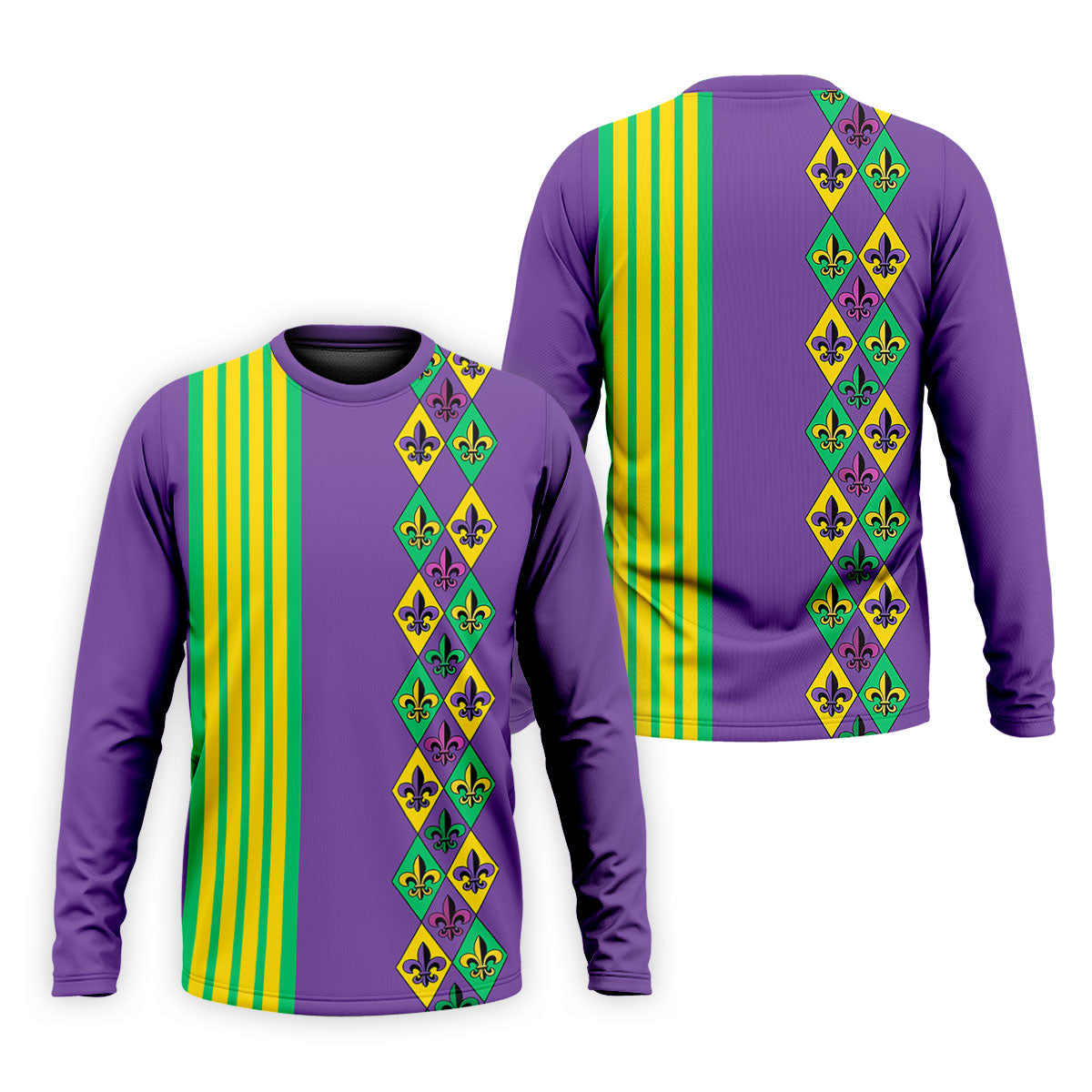 Fleur De Lis Argyle Pattern Purple Green Gold Stripes Golf Tops For Men, Polo Shirts For Men, Golf Shirts For Men