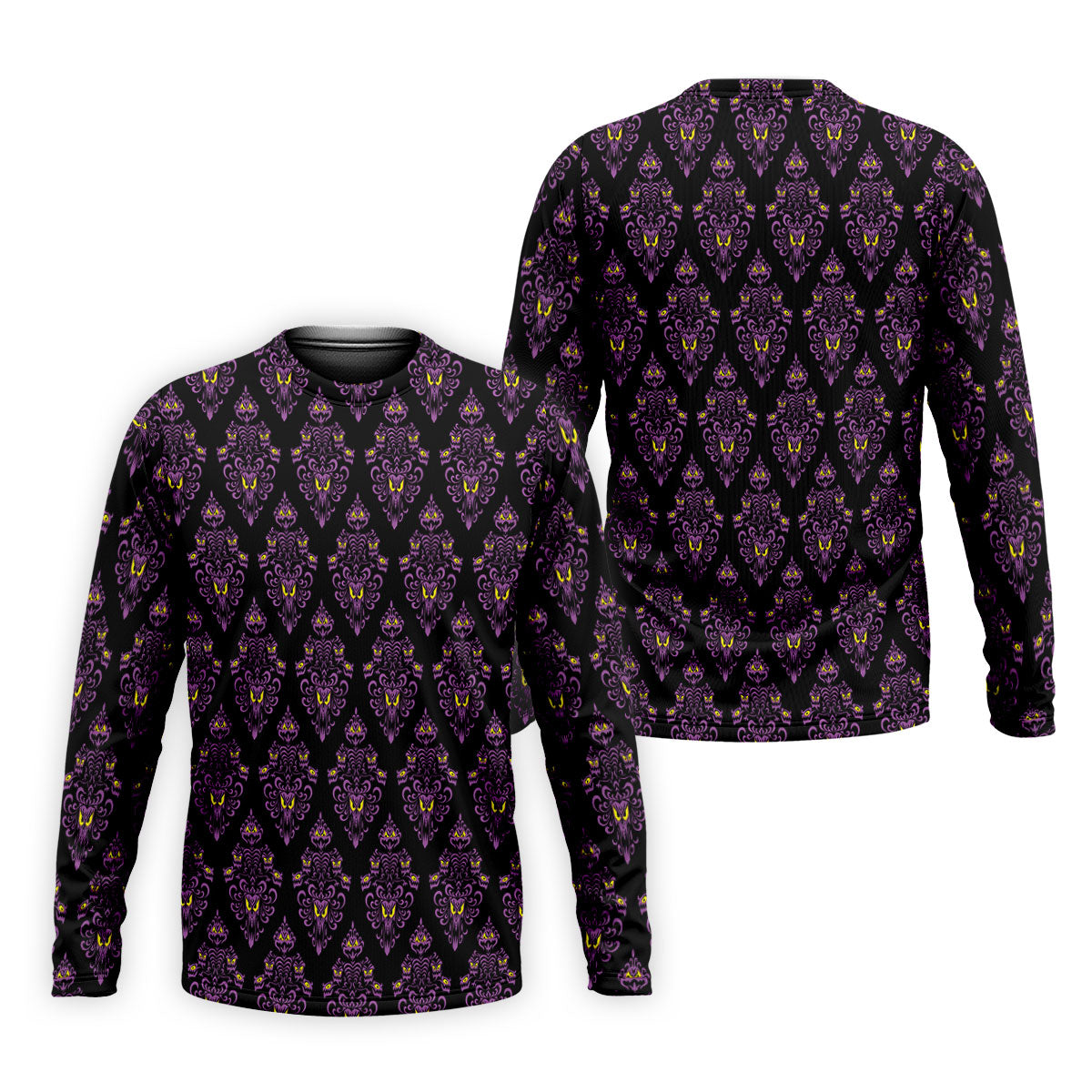 Purple Haunted Demon Faces Halloween Polo Shirt, Printed Golf Shirts, Golf Apparel For Men