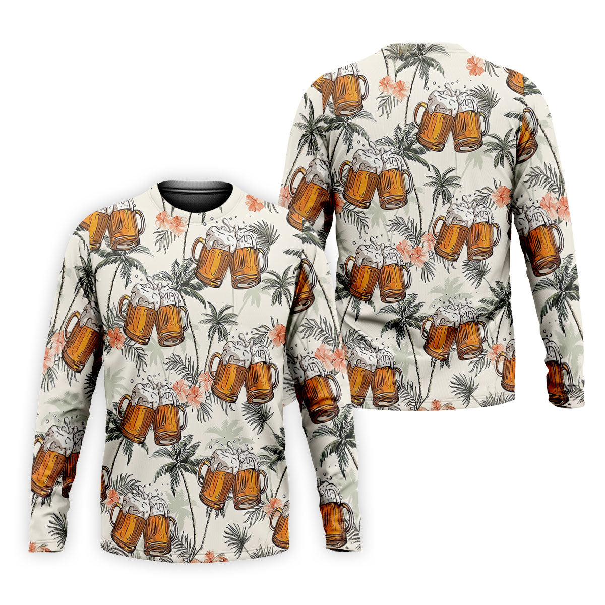 Tropical Palm Trees and Frosty Beer Mug Hawaiian Golf Polo, Golf Tops For Men, Golfing Apparel