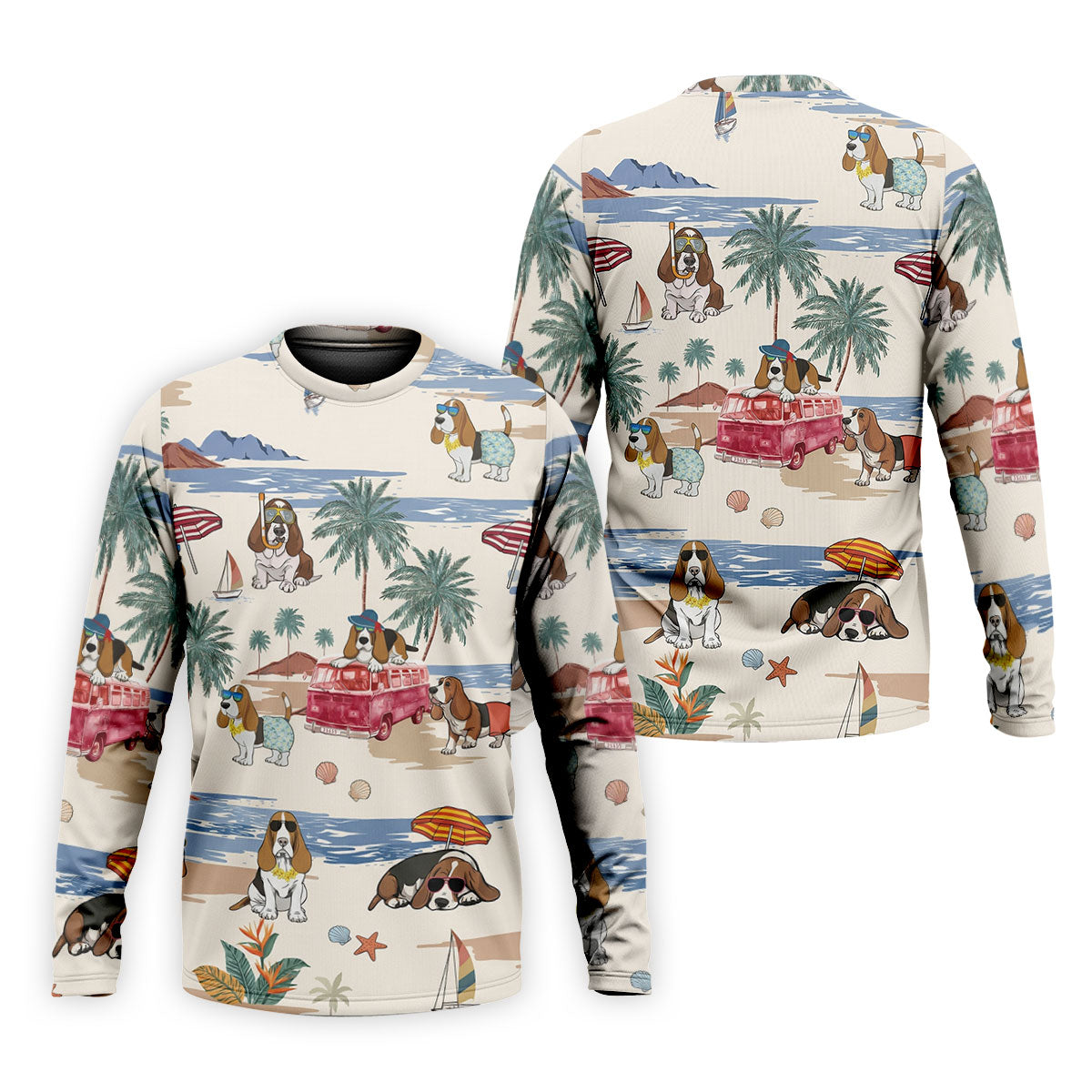Summer Basset Hound Paradise Hawaiian Golf Polo, Golf Tops For Men, Golfing Apparel