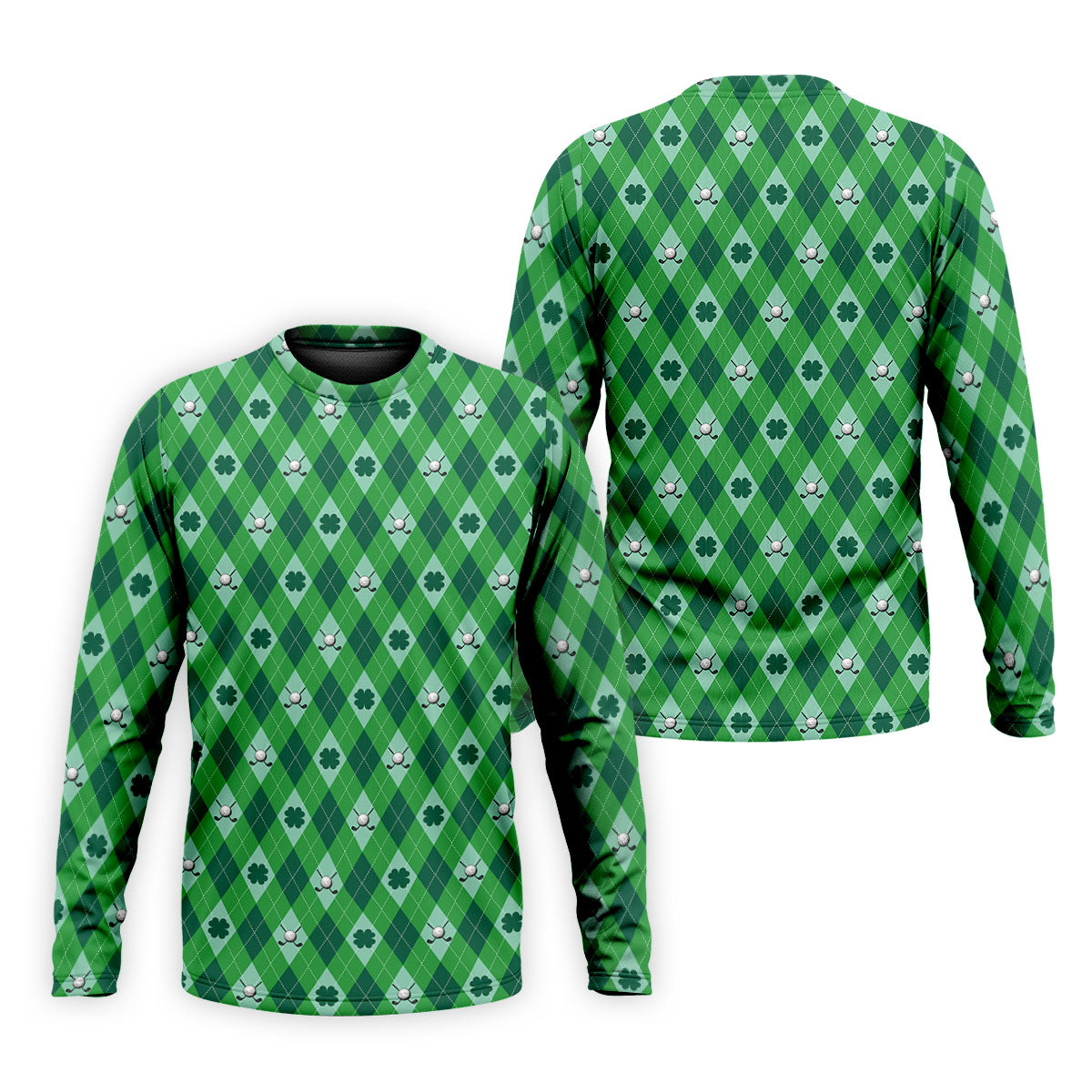 Lucky Four Leaf Clover Golf Ball Pattern Argyle Pattern St Patrick's Day Golf Shirt, Polo Shirts For Men