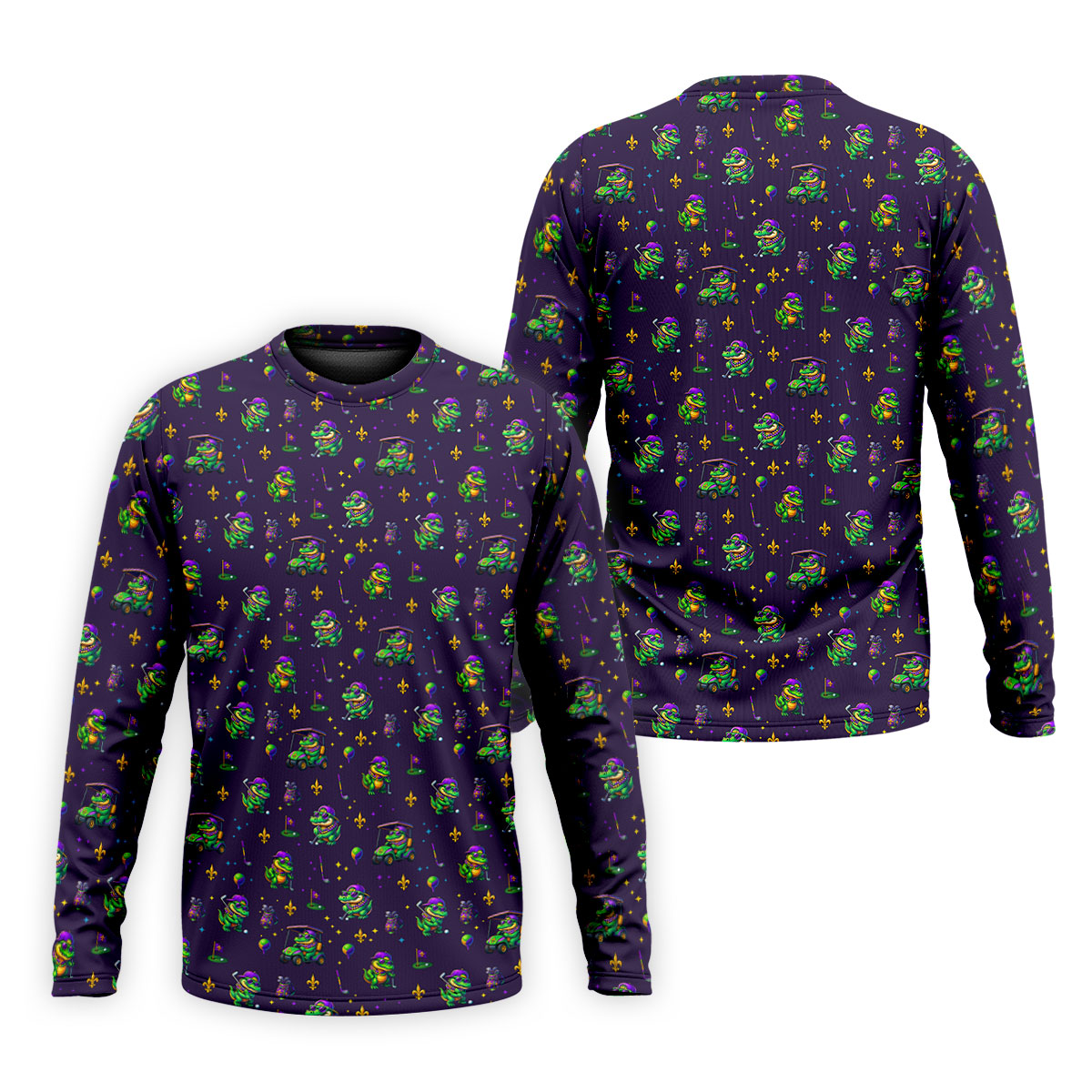 Funny Crocodile Mardi Gras Golf Shirts, Purple Golf Shirt, Golf Gift For Men, Golf Shirts For Men