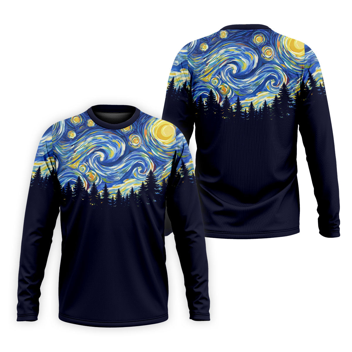 Van Gogh Inspired Starry Night Forest Hawaiian Golf Polo, Golf Tops For Men, Golfing Apparel