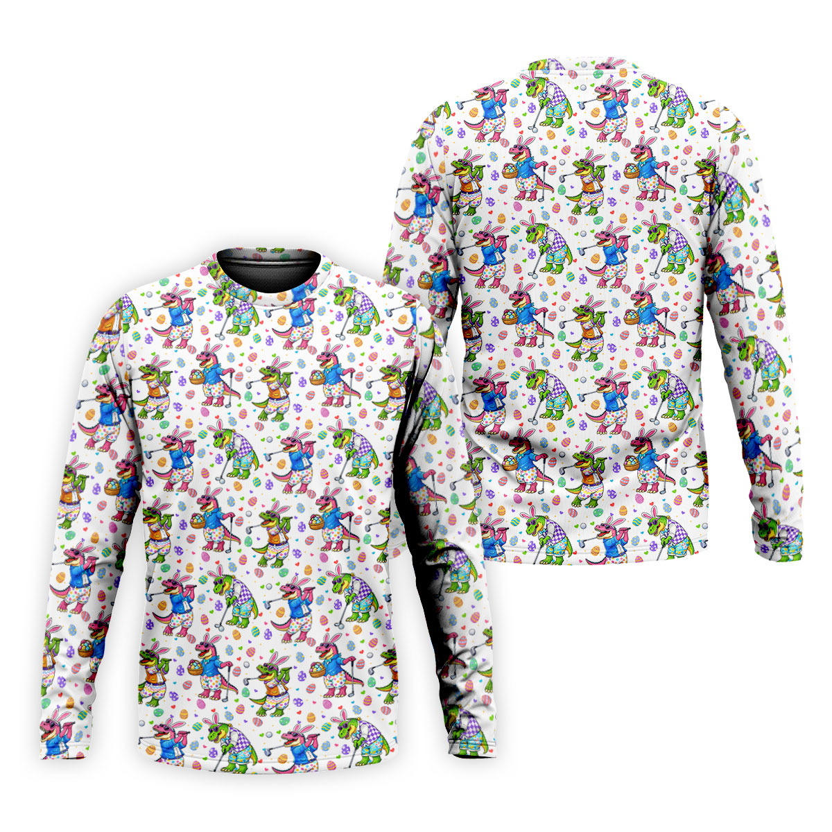 Easter Dinosaur Gradient Pattern Men's Funny Golf Shirts, Golf Shirts For Men, Polo Shirts For Men