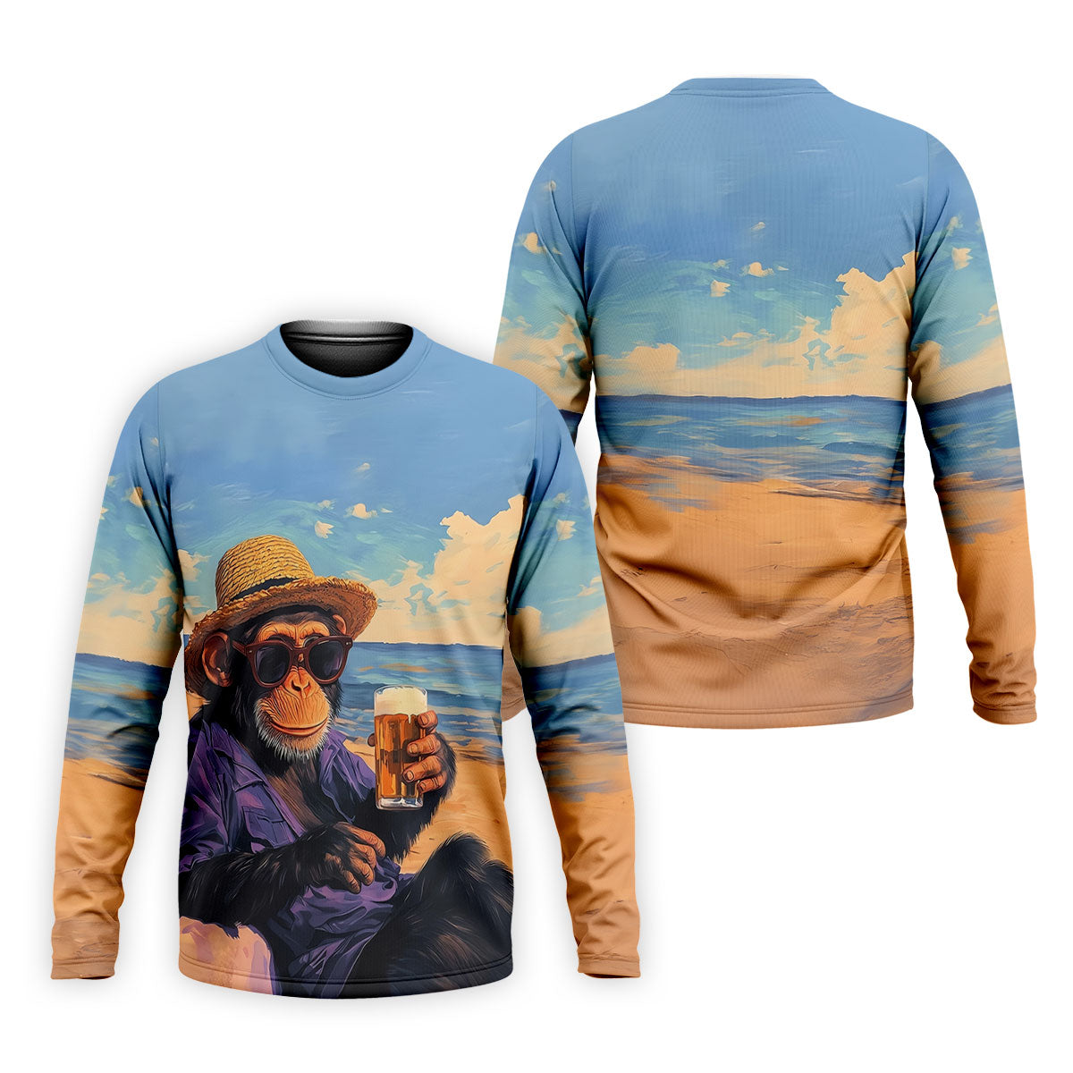 Beach Monkey Sky Sand Hawaiian Golf Polo, Golf Tops For Men, Golfing Apparel