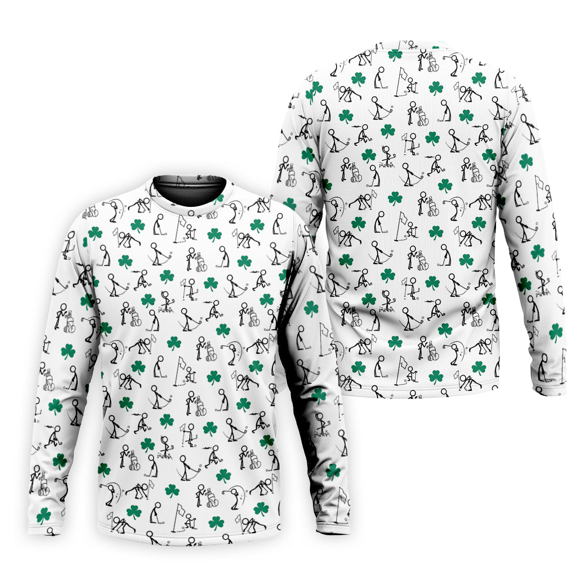 Stick Figure Golf Pose St Patrick's Day Shamrock White Golf Shirt, Polo Shirts For Men, Golf Shirts For Men