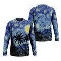 Van Gogh Starry Night Tropical Palm Tree Golf Shirt, Mens Golf Polo, Printed Golf Shirts