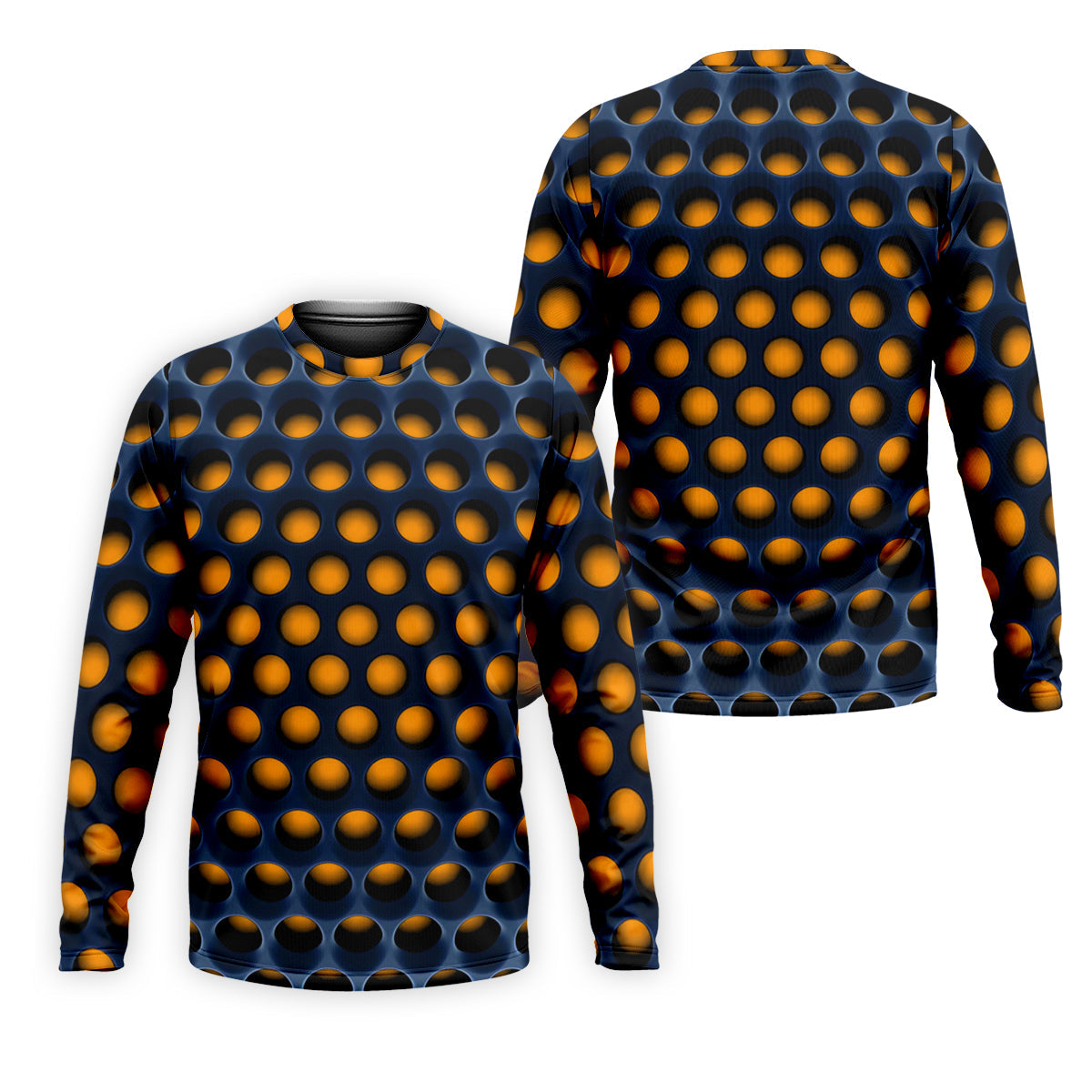 3D Effect Circular Pattern Orange Golf Shirt, Cool Golf Outfit, Men's Funny Golf Shirts, Polo Shirts For Men