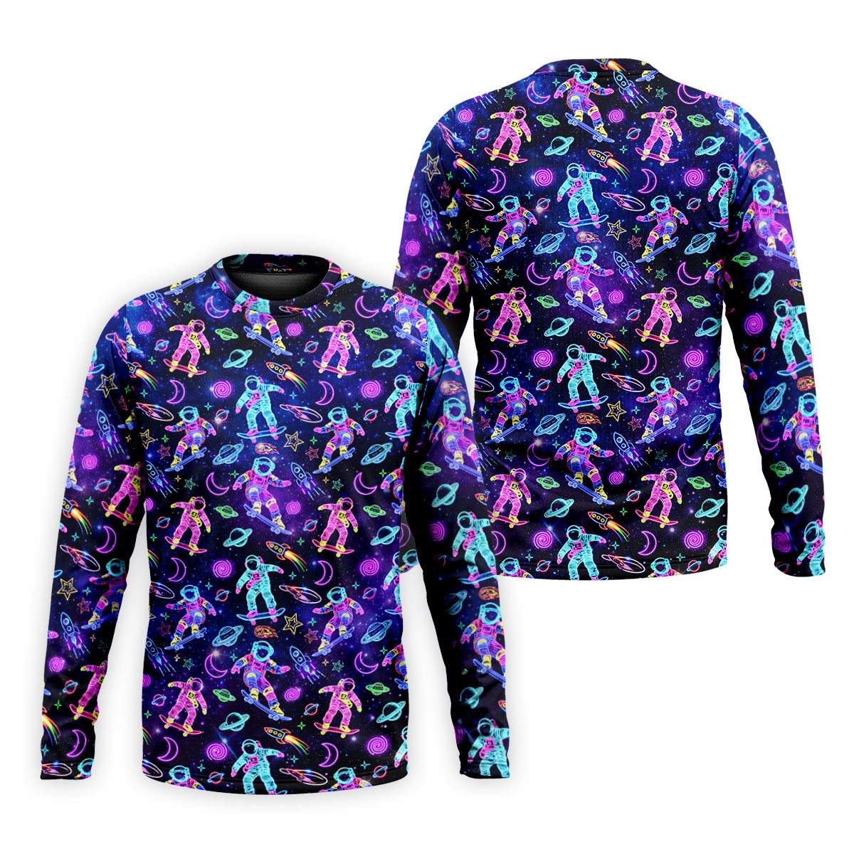 Neon Astronaut Skateboarding Galaxy Polo Shirt, Mens Golf Shirts, Golf Polo Shirts For Men, Printed Golf Shirts