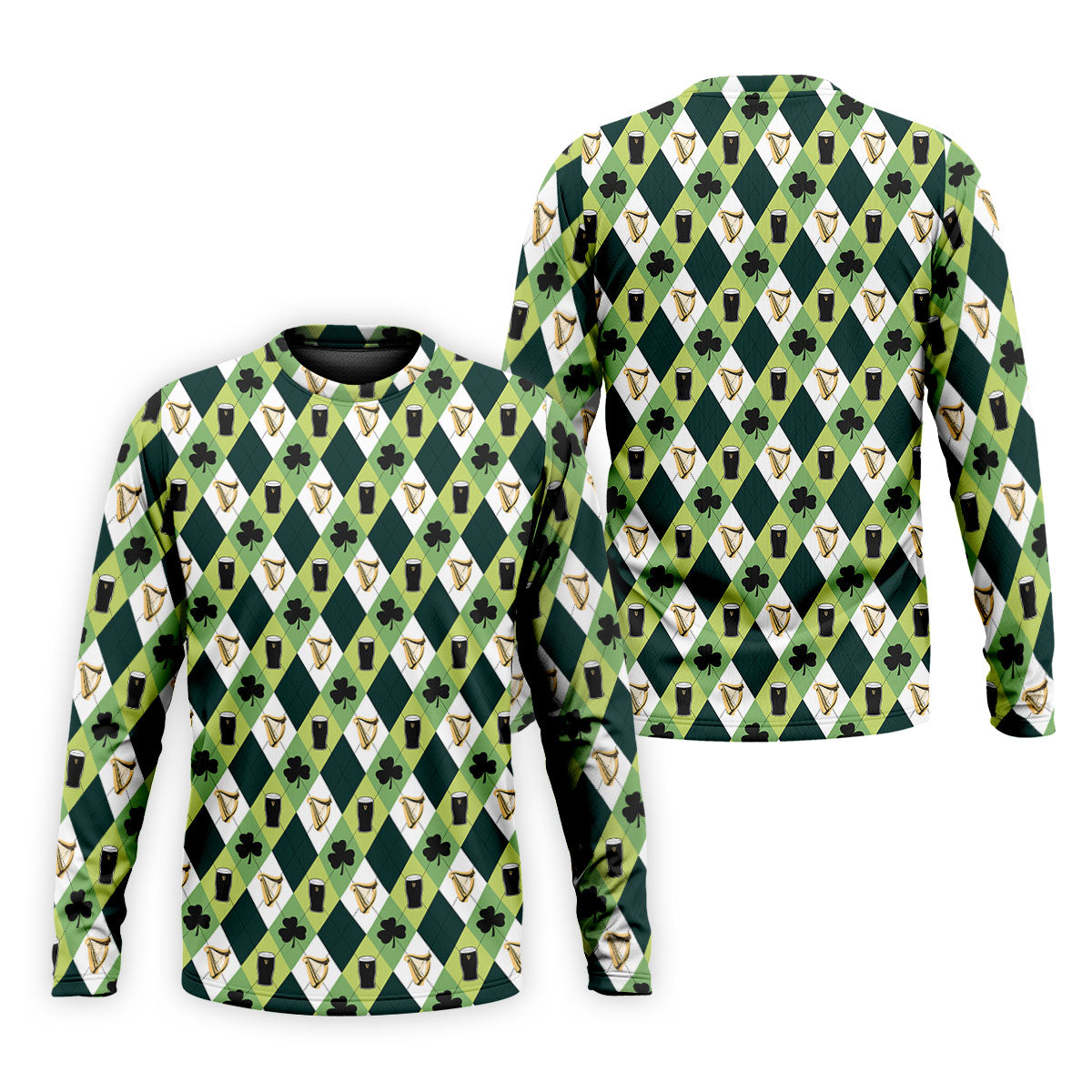 Green And White Argyle Pattern Beer St Patrick's Day Golf Shirt, Golf Tops For Men, Polo For Men