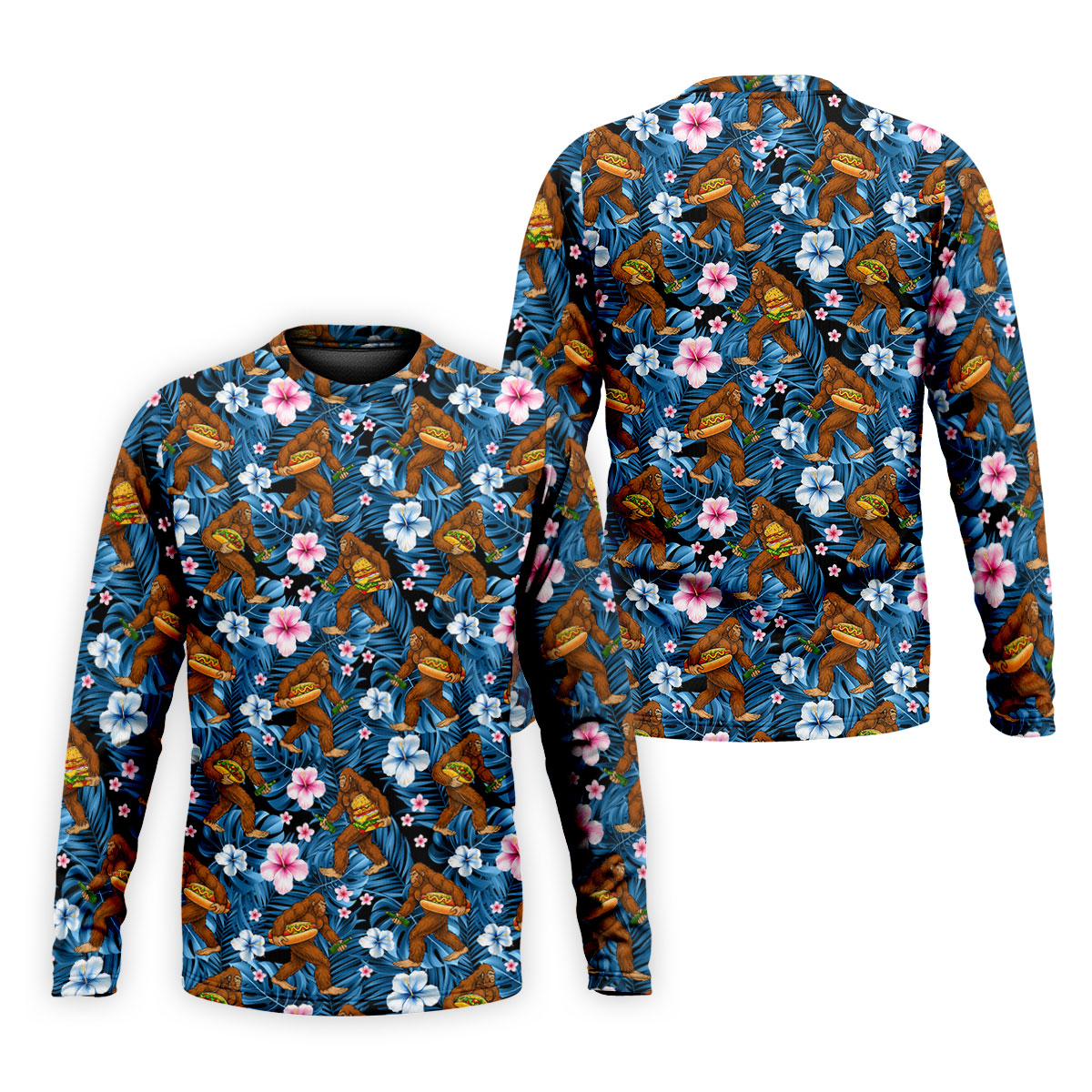 Tropical Bigfoot Burger Party Pattern Hawaiian Golf Polo, Golf Tops For Men, Golfing Apparel