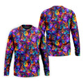 Psychedelic Cat Golf Shirt, Colorful Neon Cat Pattern, Polo Shirts For Men