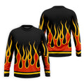 Black Orange Yellow Flame Sleeve Golf Shirt, Mens Golf Polo, Printed Golf Shirts
