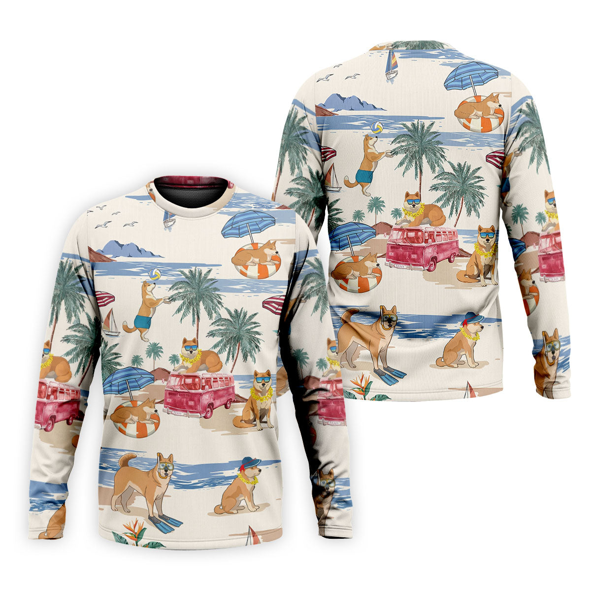 Tropical Shiba Inu Beach Pattern Hawaiian Golf Polo, Golf Tops For Men, Golfing Apparel