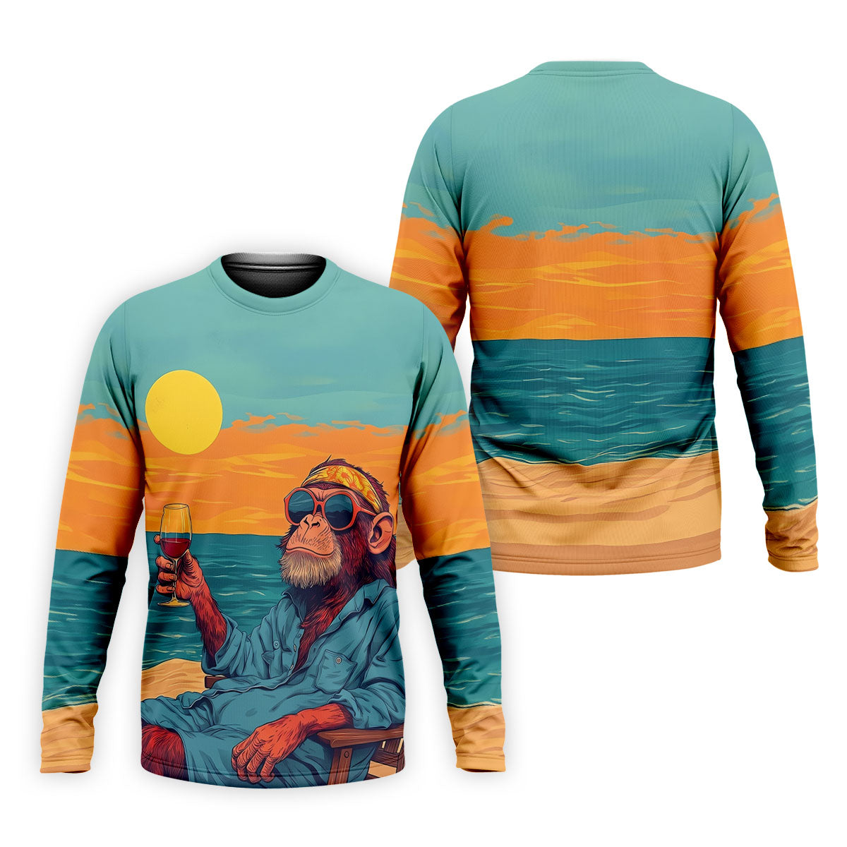 Monkey Gentleman Sunset Coast Hawaiian Golf Shirt, Men's Golf Shirt, Polo Shirts For Men