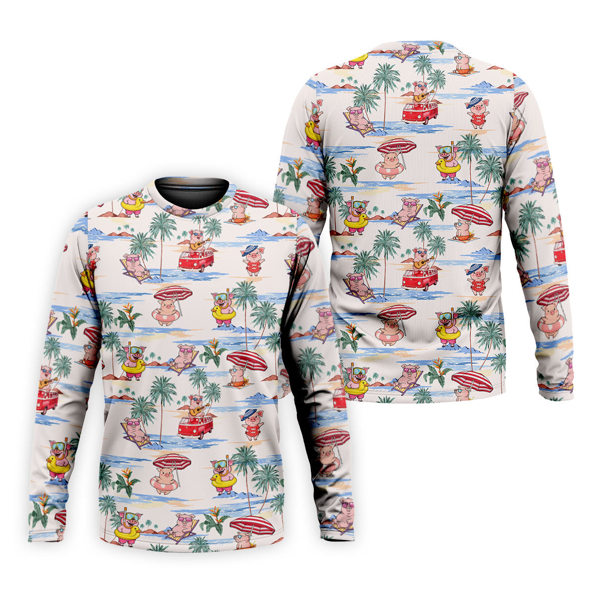 Cute Pig Beach Adventure Hawaiian Golf Polo, Golf Tops For Men, Golfing Apparel
