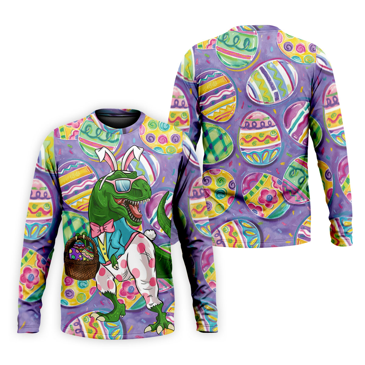 T-Rex Bunny Painted Easter Eggs Golf Shirts For Men, Men's Funny Golf Shirts, Polo Shirts For Men