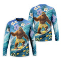 Surfing Bigfoot Riding Ocean Waves Design Hawaiian Golf Polo, Golf Tops For Men, Golfing Apparel