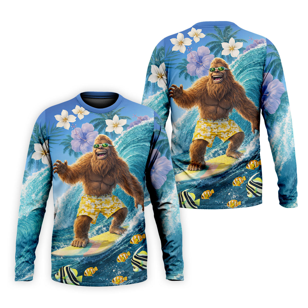 Surfing Bigfoot Riding Ocean Waves Design Hawaiian Golf Polo, Golf Tops For Men, Golfing Apparel