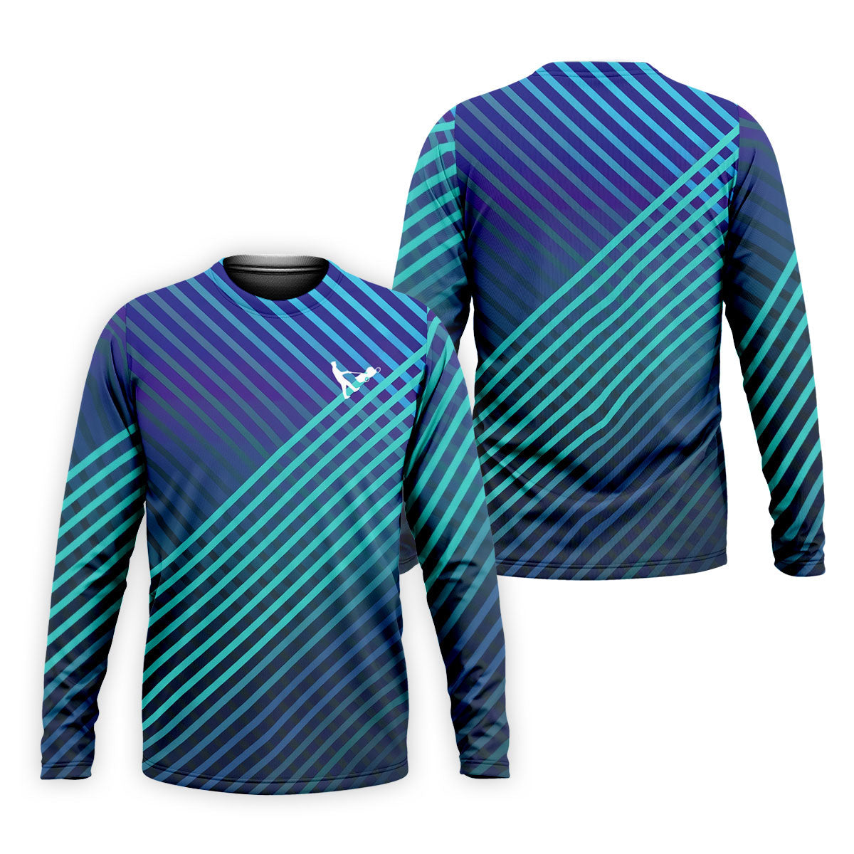 Teal And Purple Striped Pattern Golf Tops For Men, Performance Golf Shirt, Polo Shirts For Men