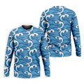 Japanese Wave Golf Shirt, Ocean Wave Pattern Men's Golf Polo, Polo Shirts For Men