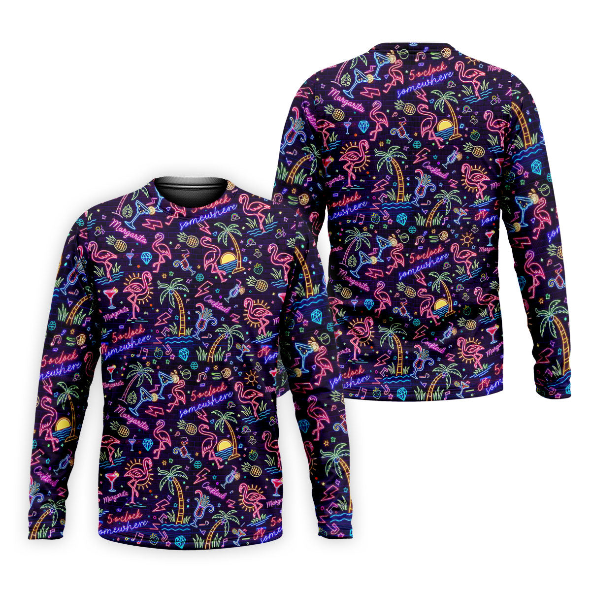 Tropical Theme Neon Pattern Black Golf Shirt, Men's Funny Golf Shirts, Polo Shirts For Men