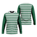 Green And White Argyle Pattern Retro Golf Shirt, Golf Tops For Men, Golf Shirts For Men, Polo For Men