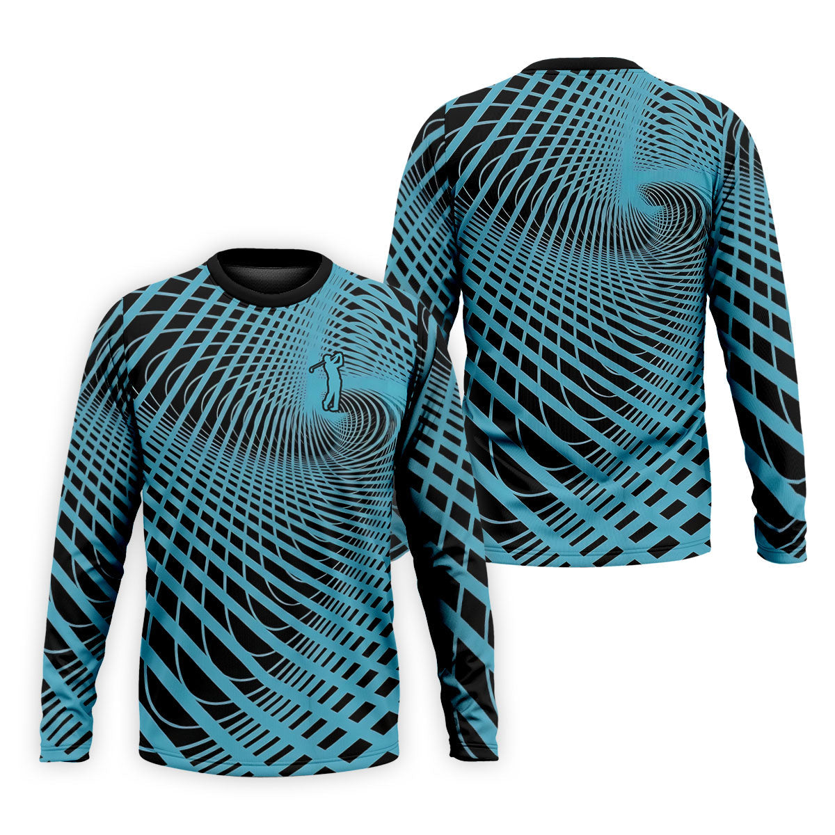 Swirling Vortex Black And Light Blue Golf Shirts For Men, Polo Shirts For Men, Golfing Apparel