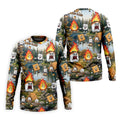 Cartoon Marshmallow, Graham Cracker and Campfire Characters Lake Camping Hawaiian Golf Polo, Golf Tops For Men, Golfing Apparel