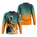 Astronaut Rock Guitar Teal Sunset Hawaiian Golf Polo, Golf Tops For Men, Golfing Apparel
