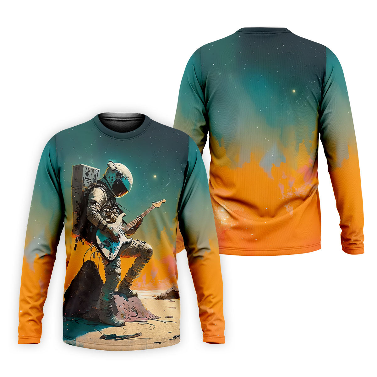 Astronaut Rock Guitar Teal Sunset Hawaiian Golf Polo, Golf Tops For Men, Golfing Apparel