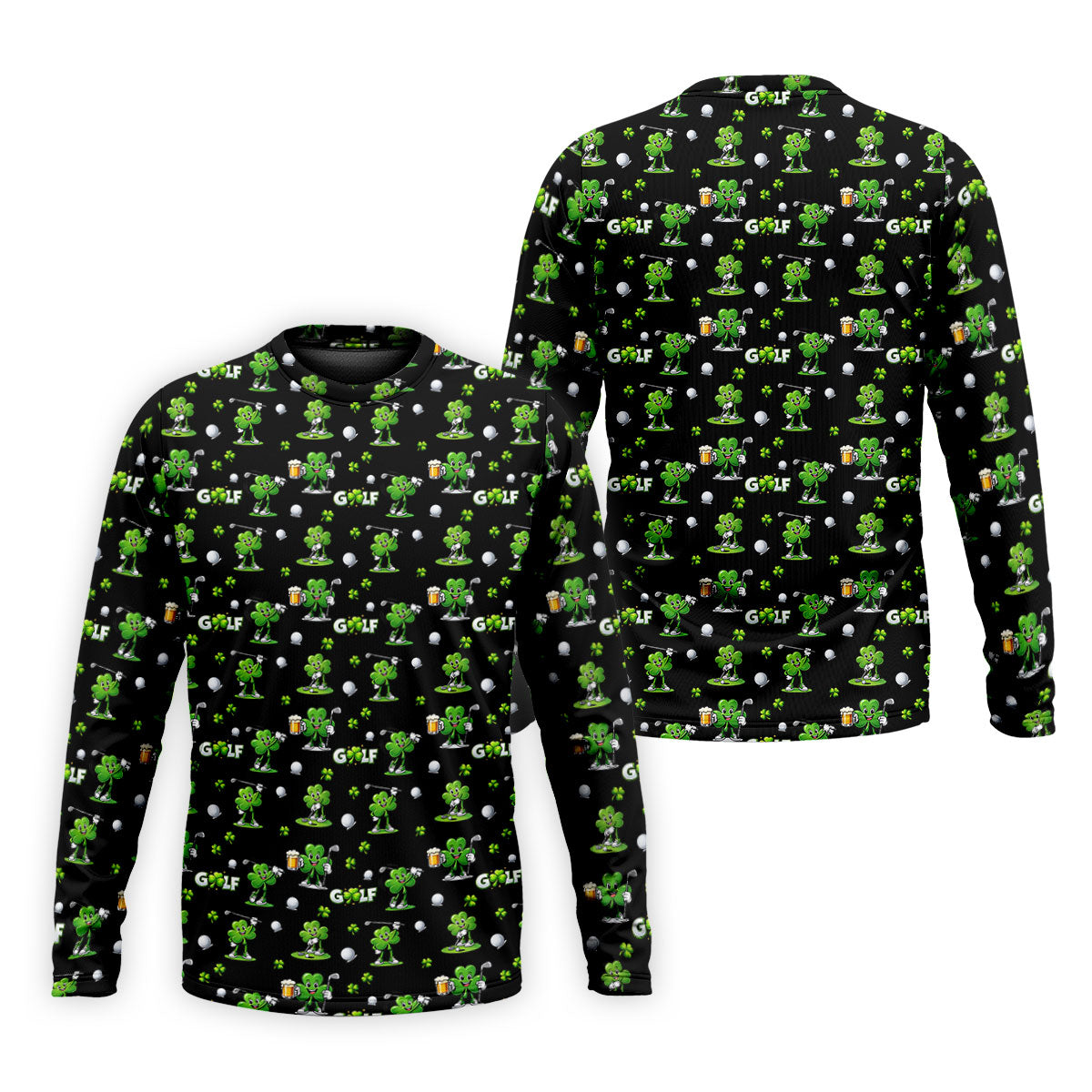 Three Leaf Clover Golf And Beer St Patrick's Day Black Golf Shirt, Fun Golf Shirts For Men, Polo Shirts For Men