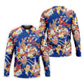 Royal Blue Japanese Floral Pattern Golf Shirt, Mens Golf Apparel, Printed Golf Shirts