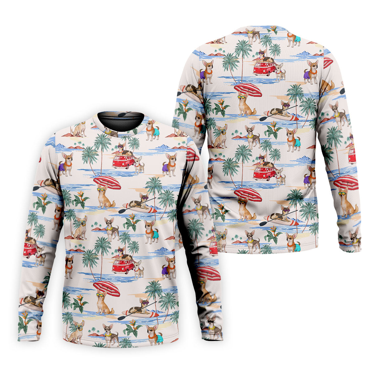 Summer Chihuahua Paradise Pattern Hawaiian Golf Polo, Golf Tops For Men, Golfing Apparel