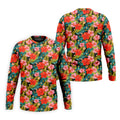 Red Hibicus Gold Palm Leaf Hawaiian Golf Shirt, Summer Theme Golf Shirts For Men